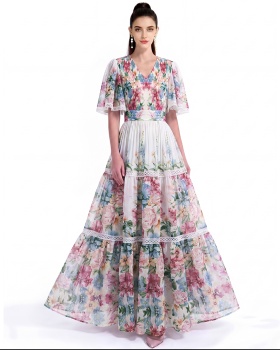 Mopping short sleeve printing dress