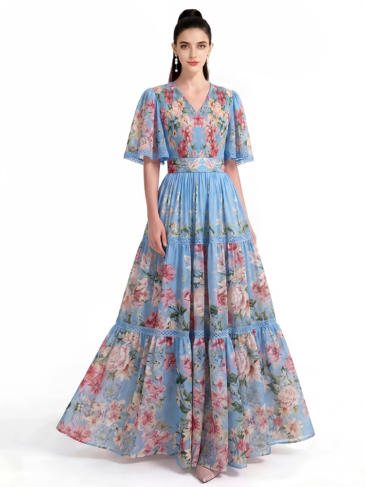 Mopping short sleeve printing dress