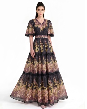 Short sleeve printing long dress
