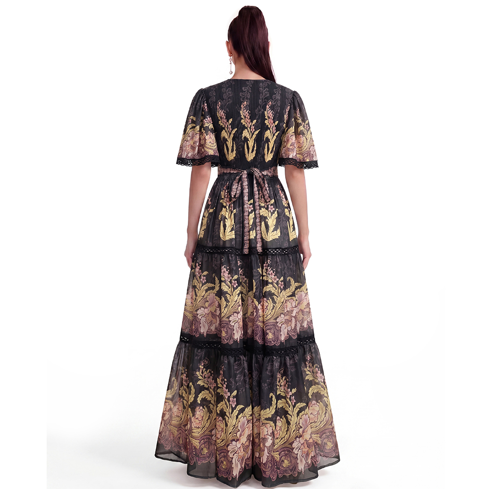 Short sleeve printing long dress