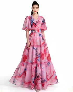 Short sleeve printing mopping dress