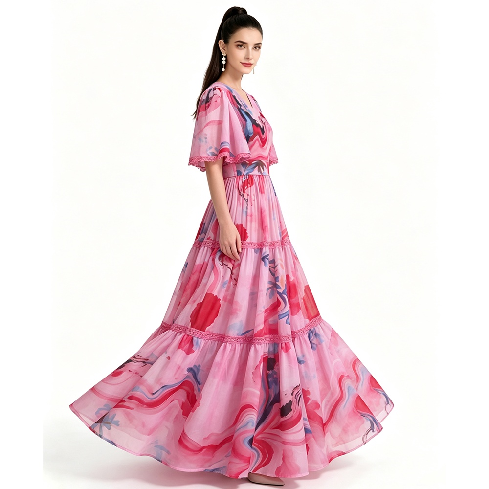 Short sleeve printing mopping dress
