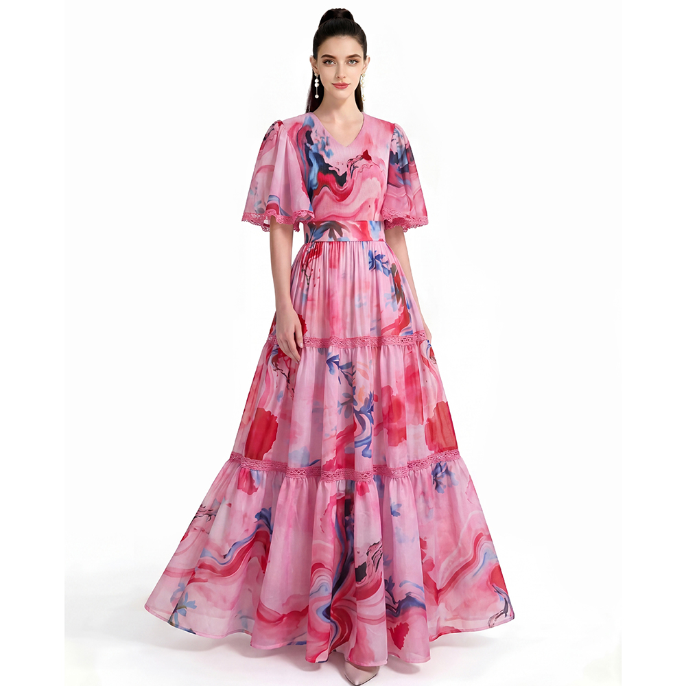 Short sleeve printing mopping dress