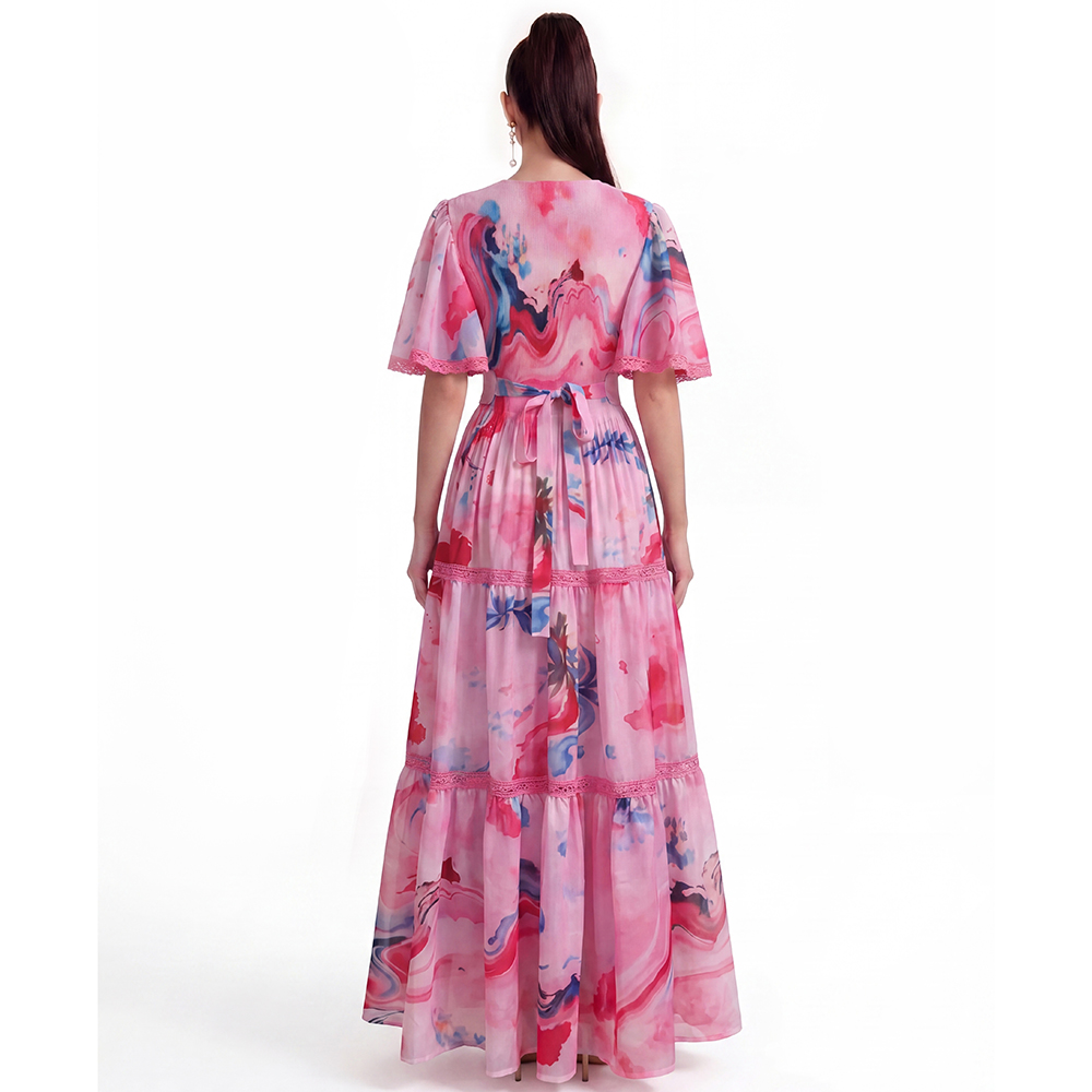 Short sleeve printing mopping dress