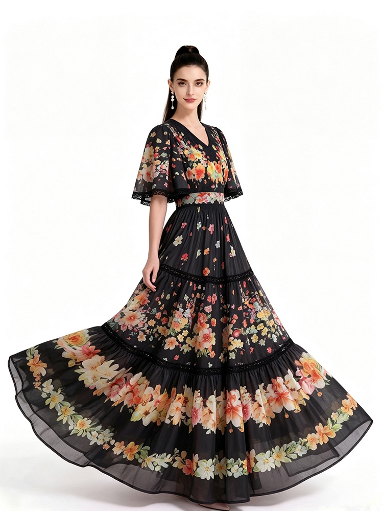 Mopping short sleeve printing dress