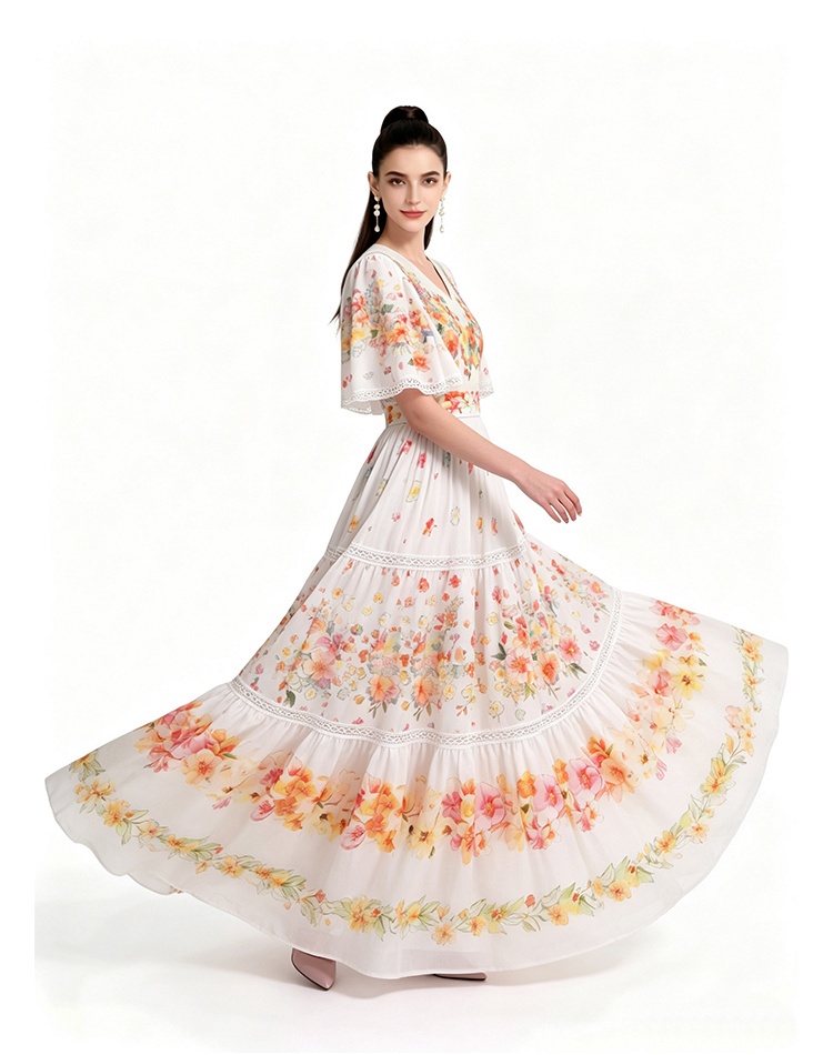 Mopping short sleeve printing dress
