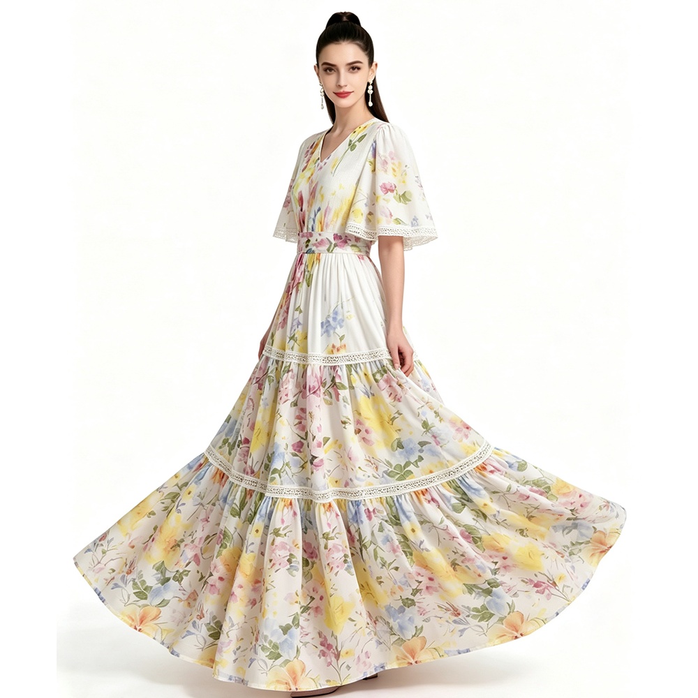 Short sleeve mopping printing dress