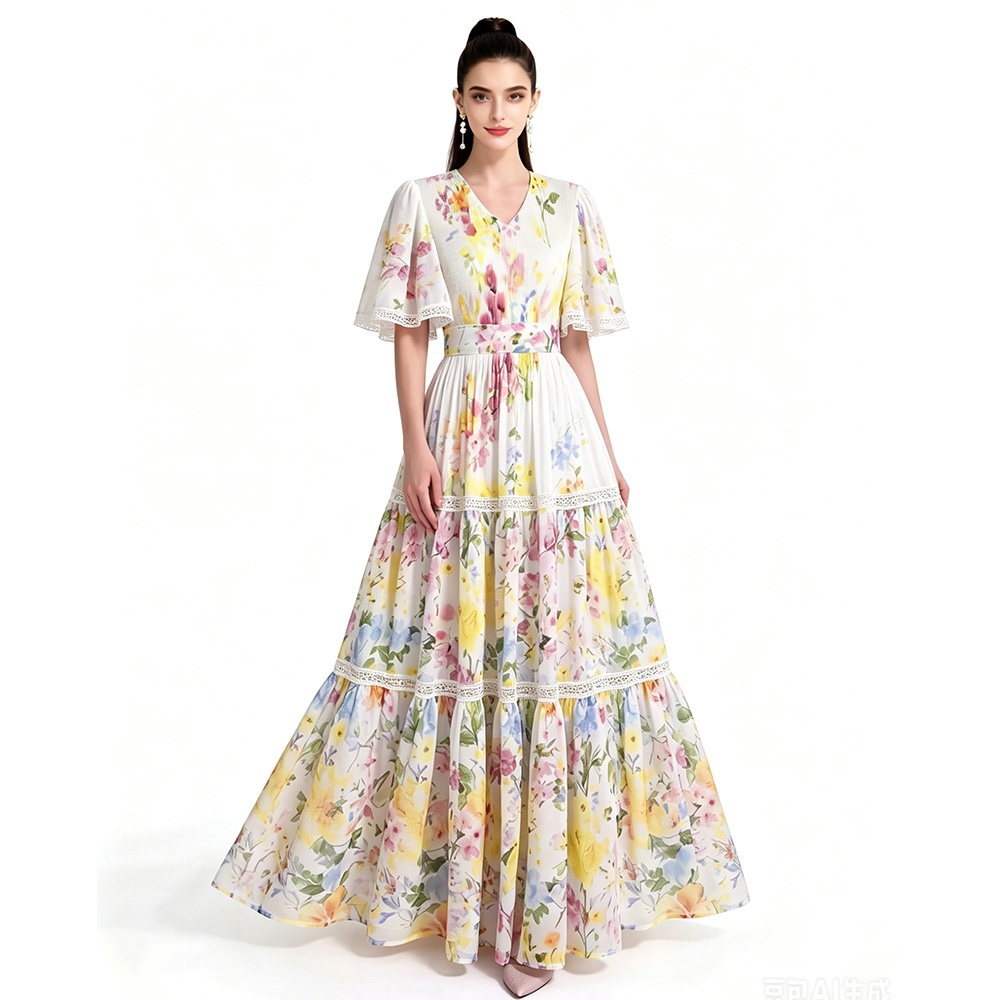 Short sleeve mopping printing dress