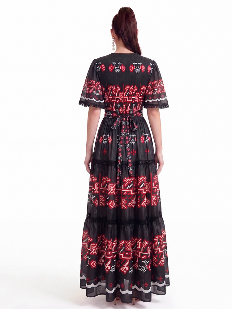 Long printing short sleeve dress