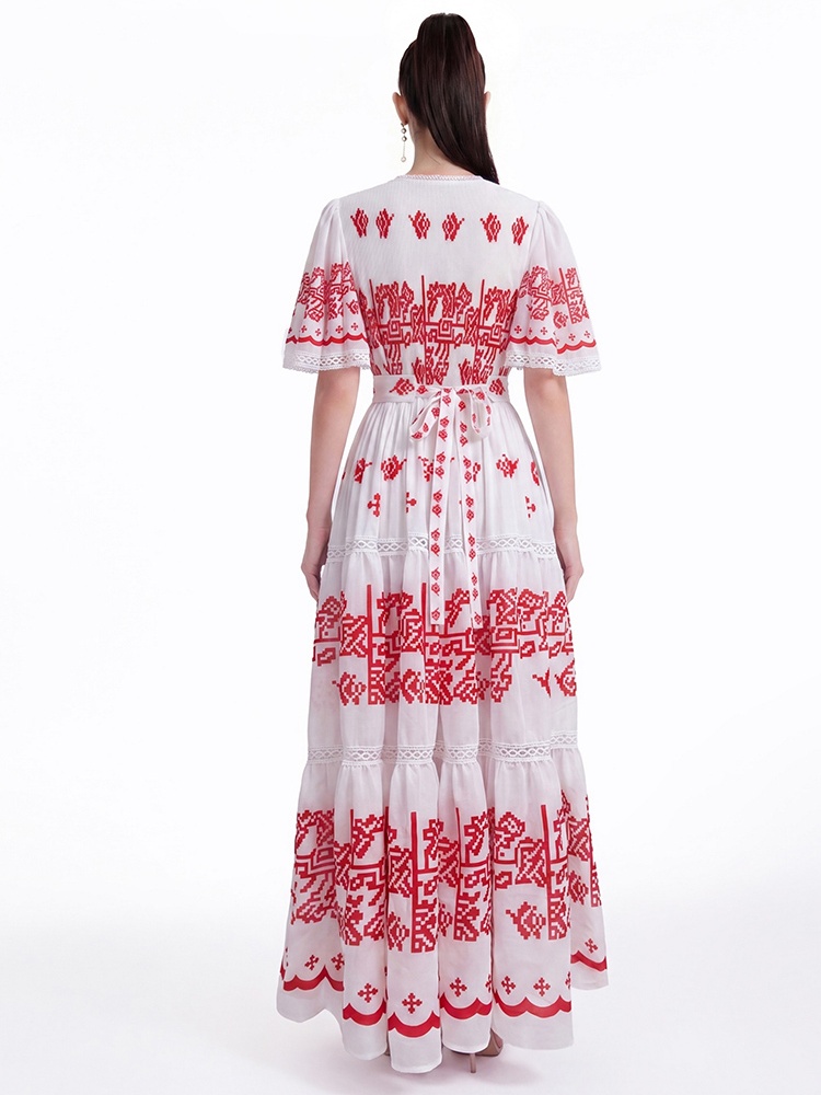 Long printing short sleeve dress
