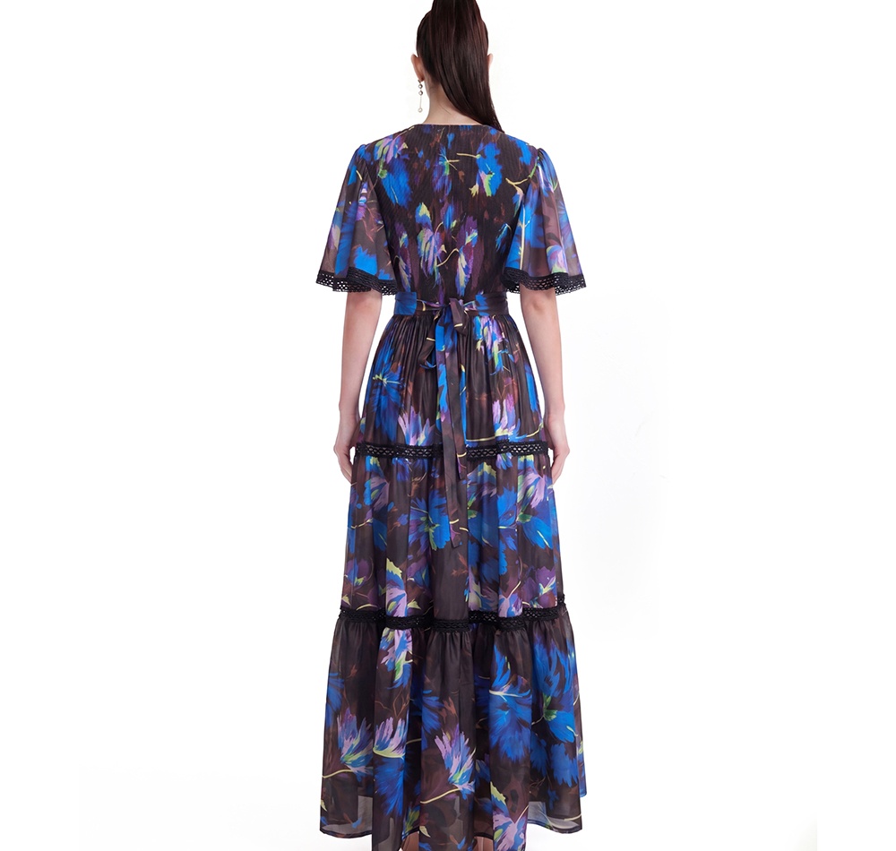 Long printing short sleeve dress