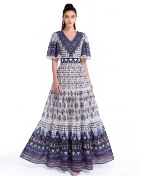 Printing long short sleeve dress