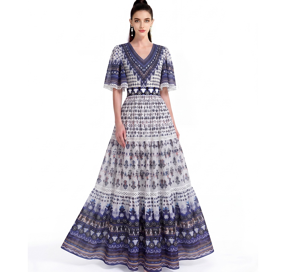 Printing long short sleeve dress