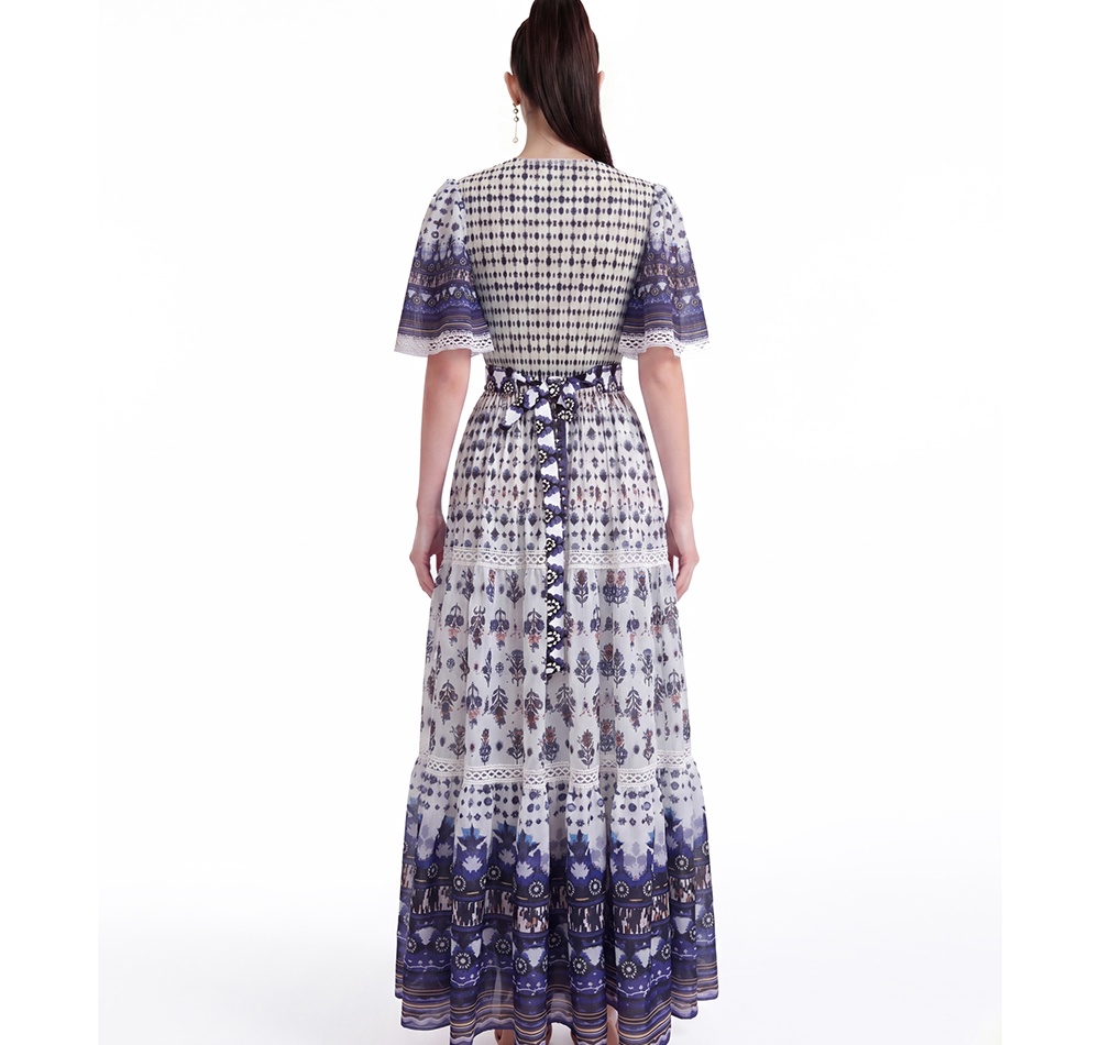Printing long short sleeve dress