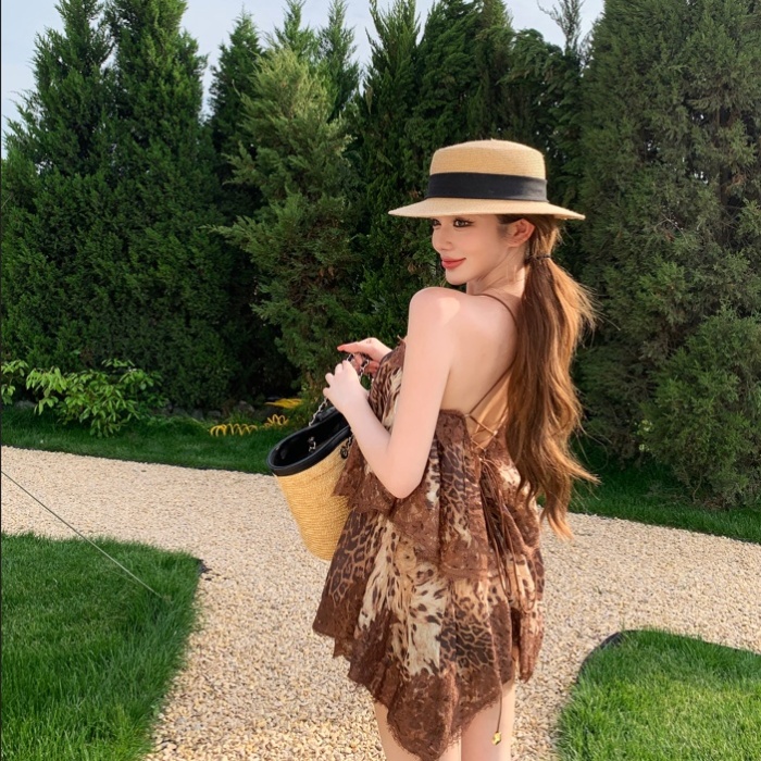 Long halter lace summer sling dress for women