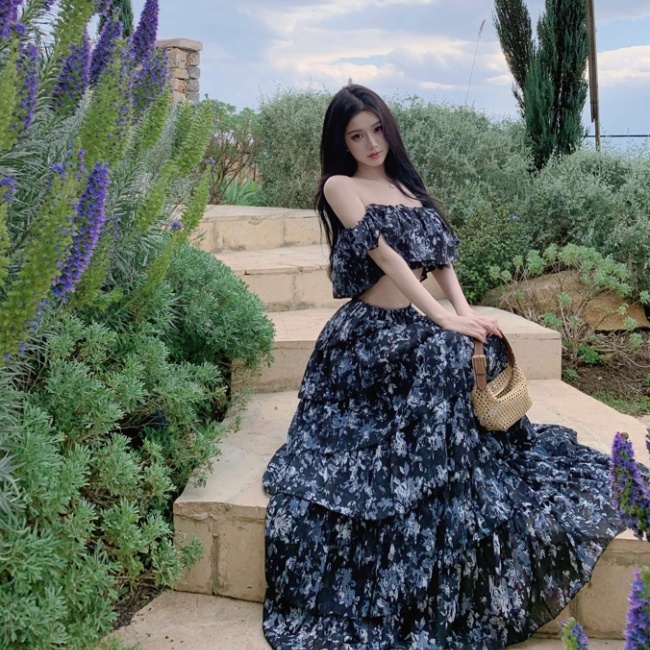 Big skirt floral long skirt a set for women