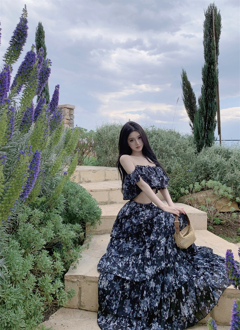 Big skirt floral long skirt a set for women