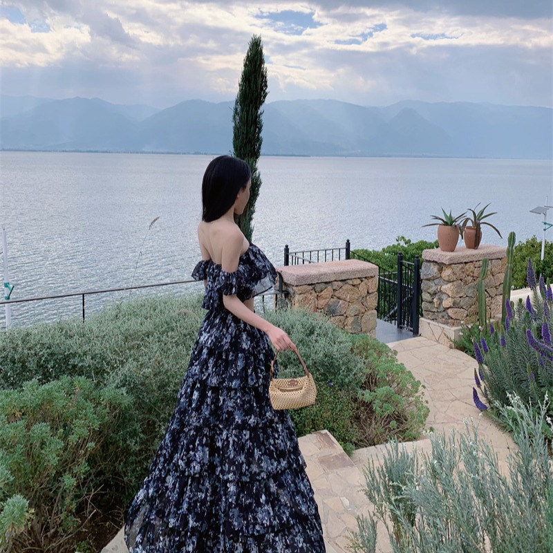 Big skirt floral long skirt a set for women