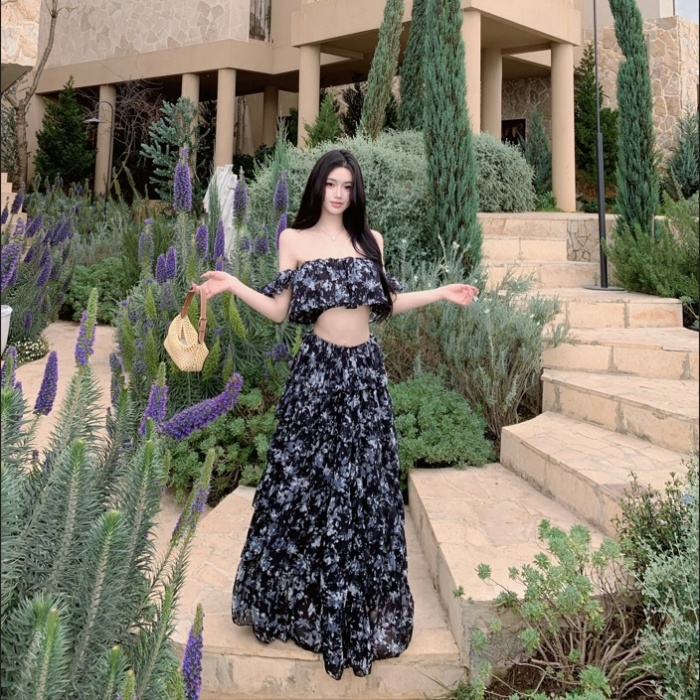 Big skirt floral long skirt a set for women