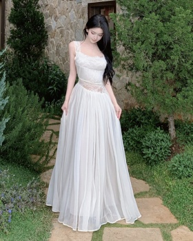 Sling splice jumpsuit lace big halter long dress