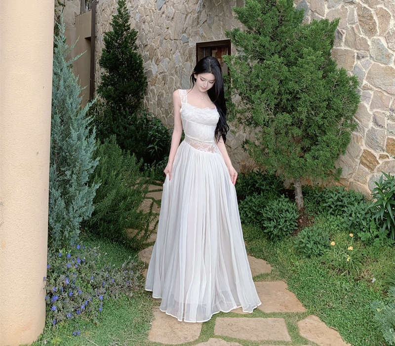Sling splice jumpsuit lace big halter long dress