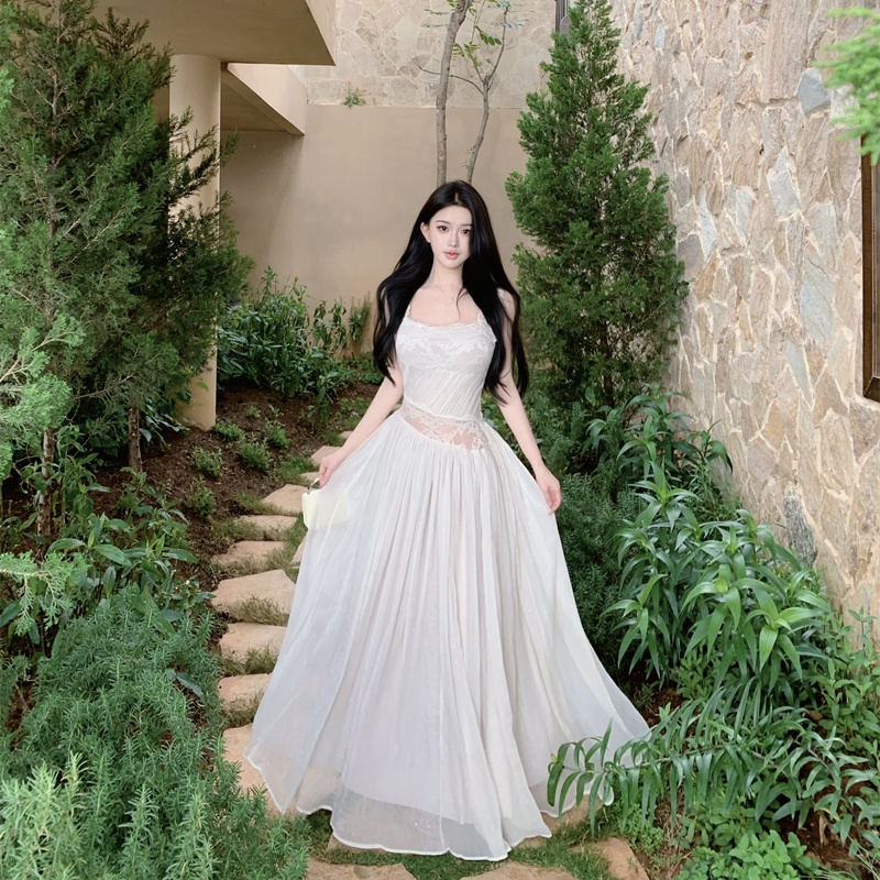 Sling splice jumpsuit lace big halter long dress