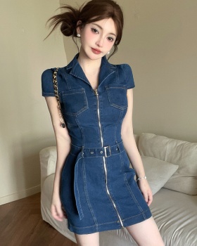 France style T-back pinched waist dress for women