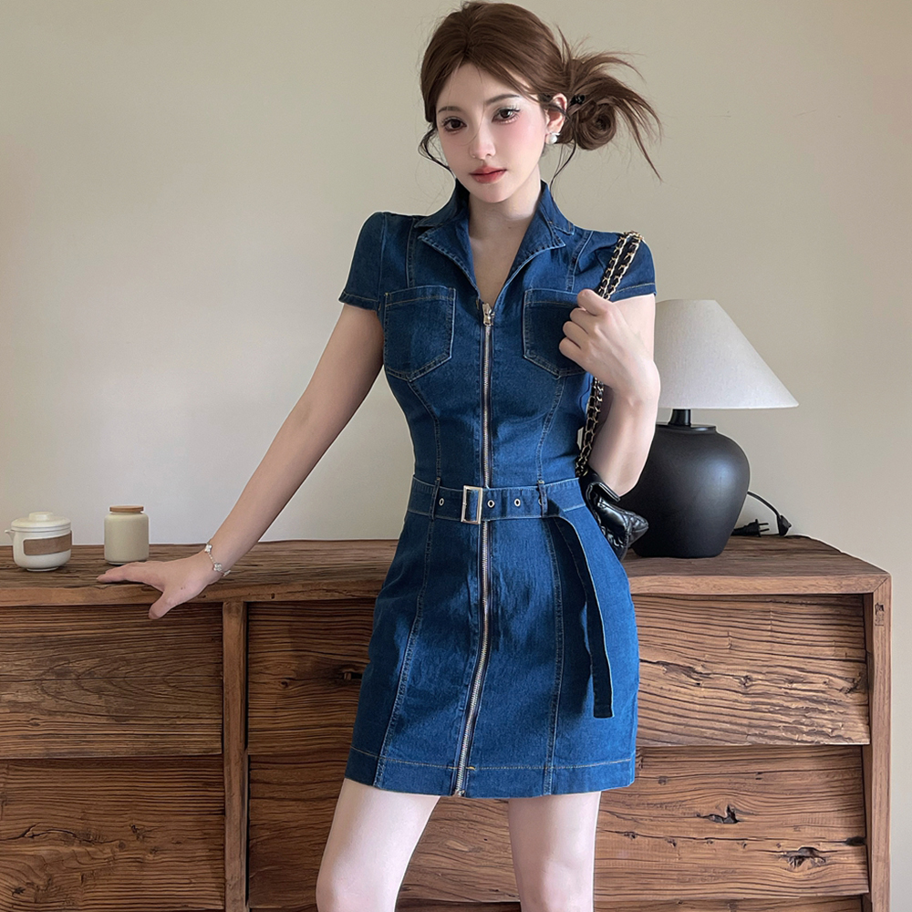 France style T-back pinched waist dress for women