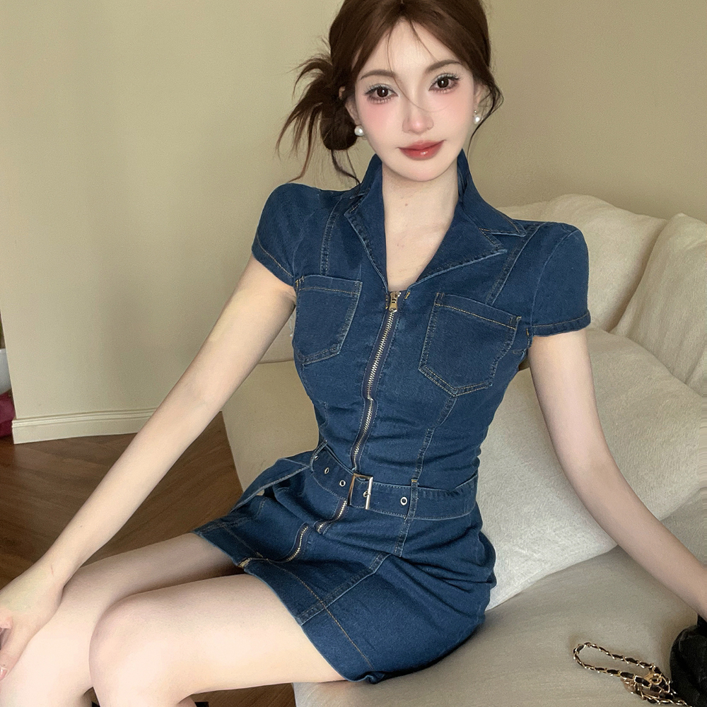 France style T-back pinched waist dress for women