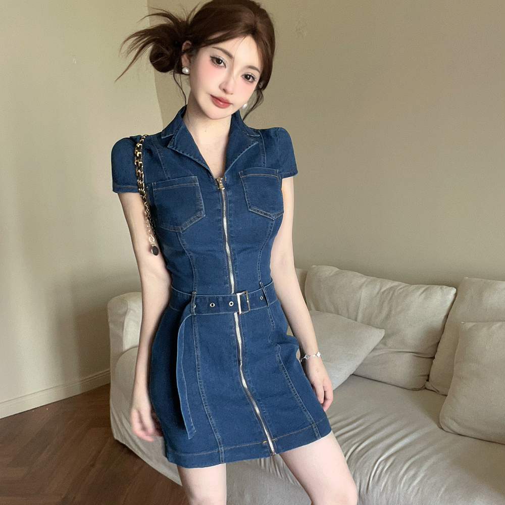 France style T-back pinched waist dress for women