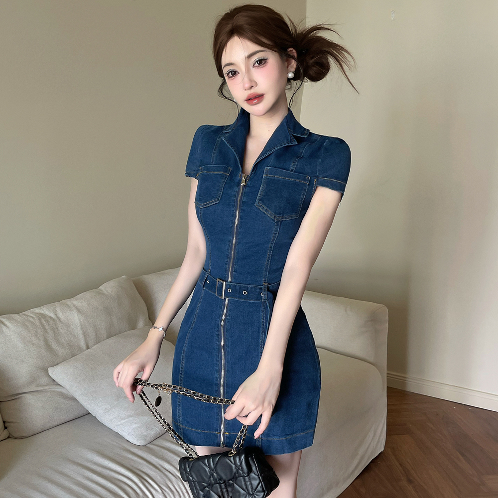 France style T-back pinched waist dress for women