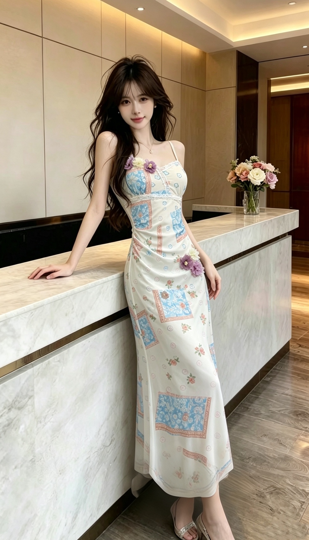 Temperament long dress flowers beach dress for women