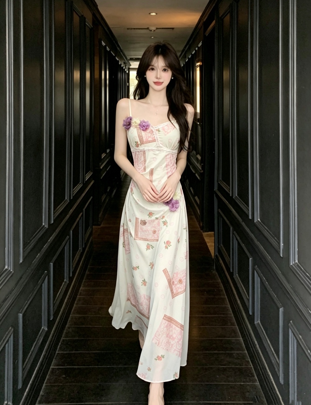 Temperament long dress flowers beach dress for women