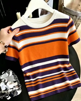 Thin mixed colors T-shirt stripe summer sweater