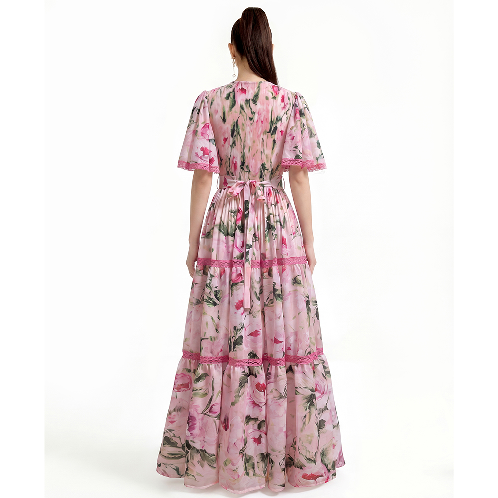 Short sleeve printing long dress