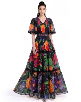 Short sleeve long printing dress