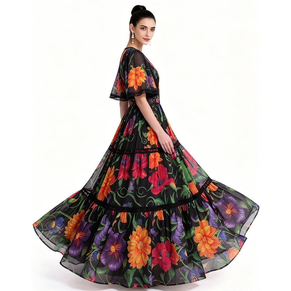 Short sleeve long printing dress