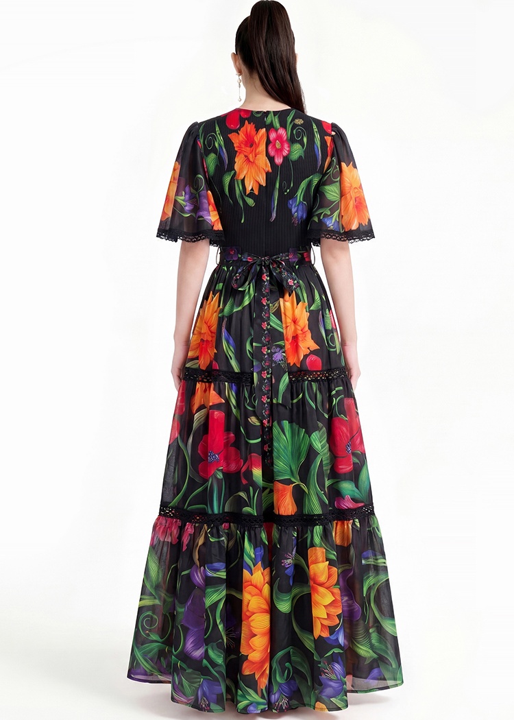 Short sleeve long printing dress
