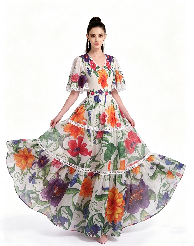 Short sleeve long printing dress
