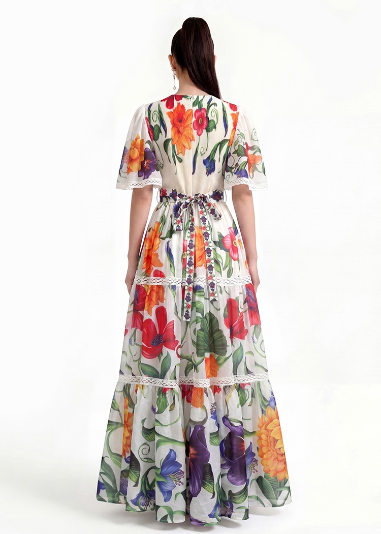 Short sleeve long printing dress