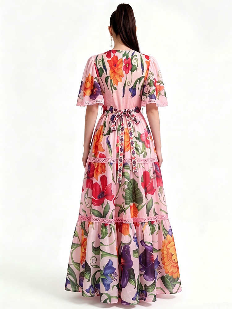 Short sleeve long printing dress