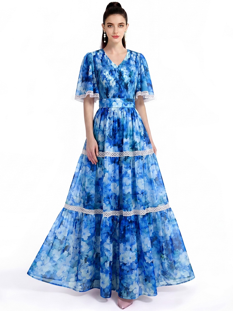 Printing long short sleeve dress