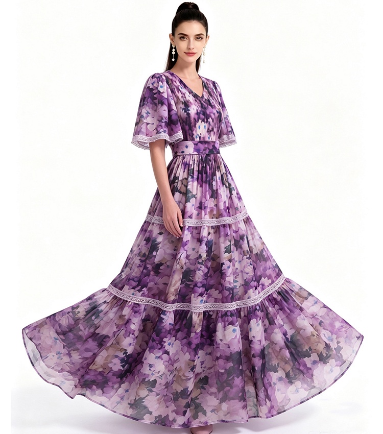 Printing long short sleeve dress