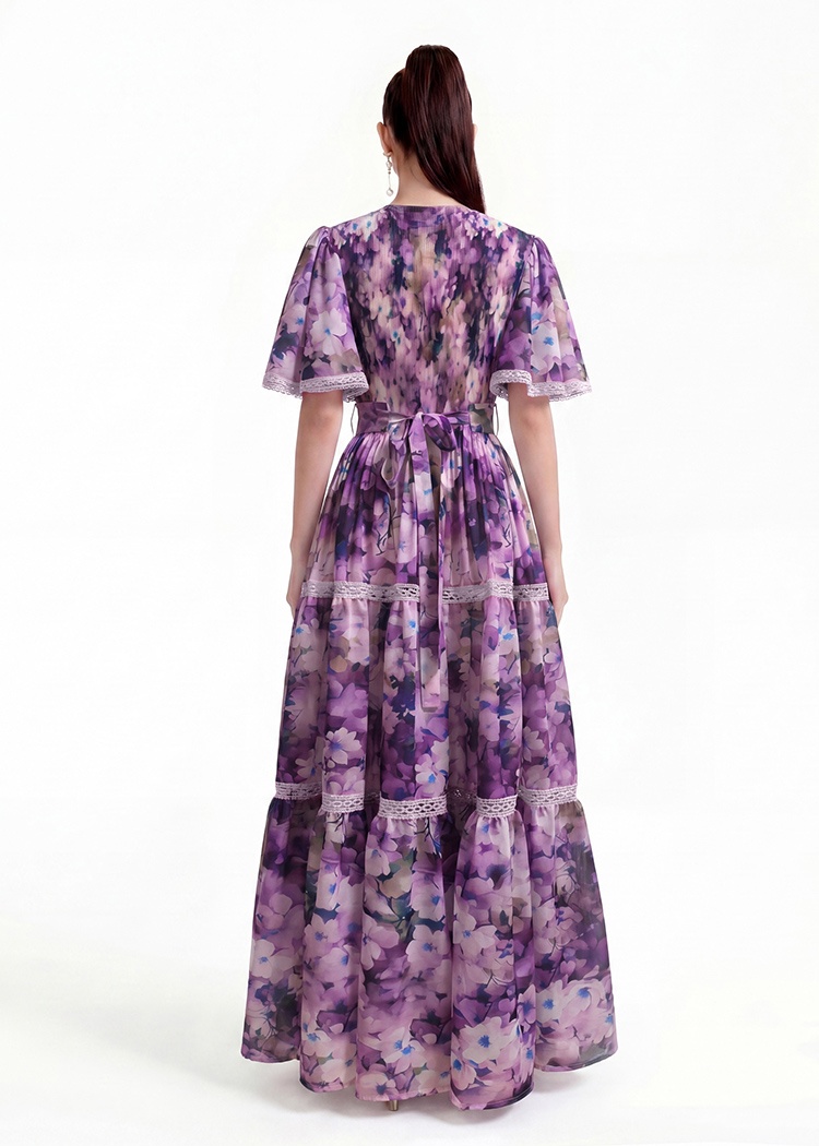Printing long short sleeve dress