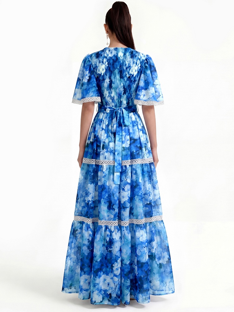 Printing long short sleeve dress