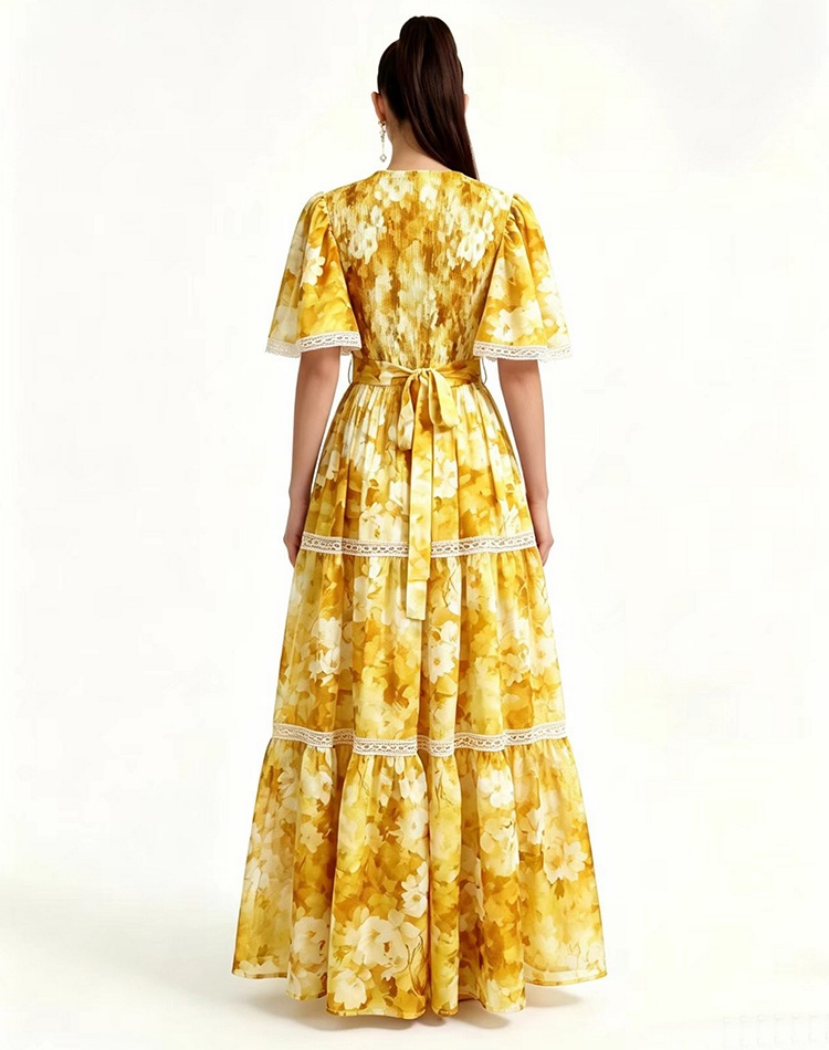 Printing long short sleeve dress