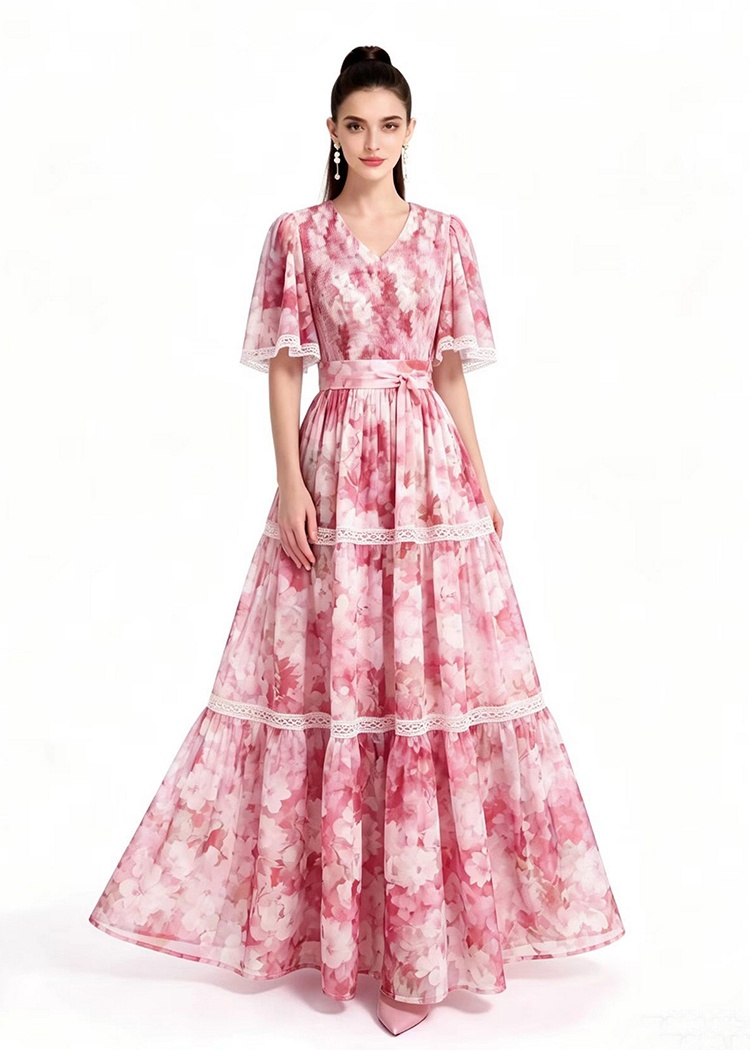 Printing long short sleeve dress