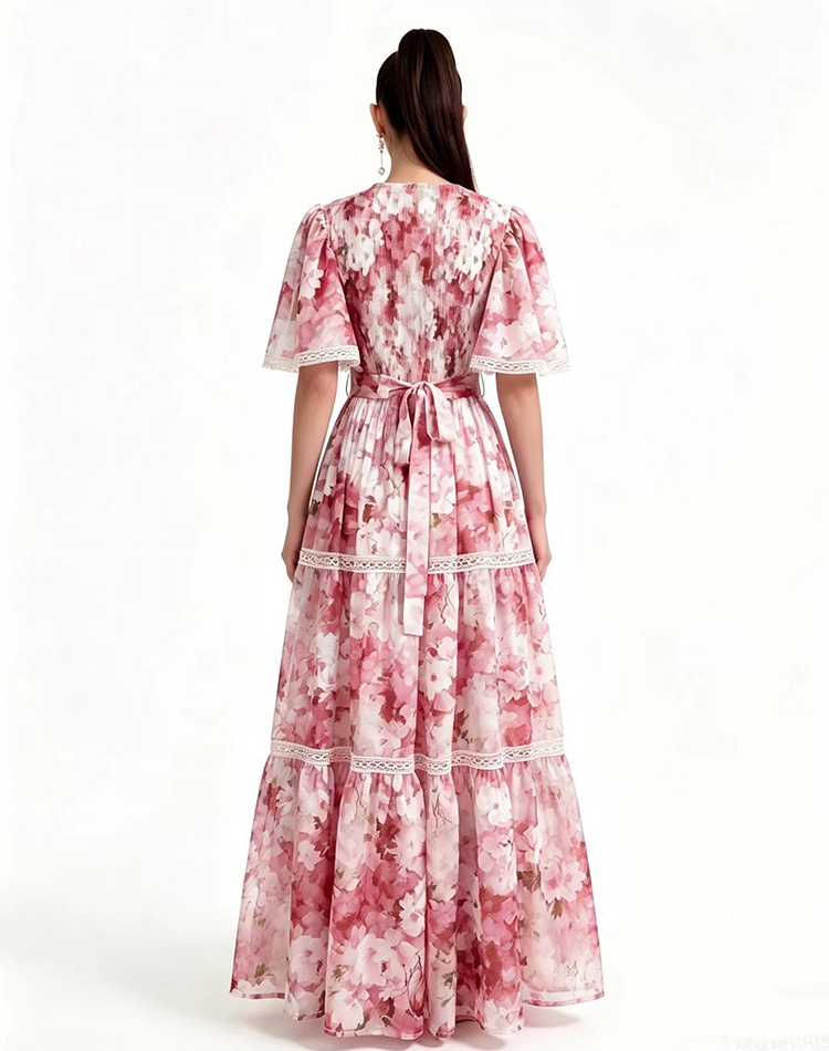 Printing long short sleeve dress
