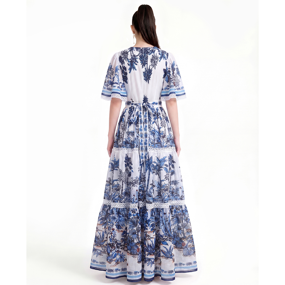 Long printing short sleeve dress