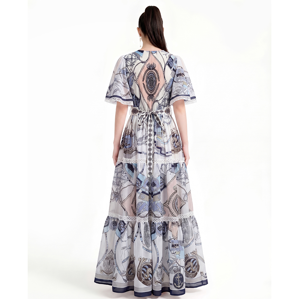 Short sleeve printing long dress